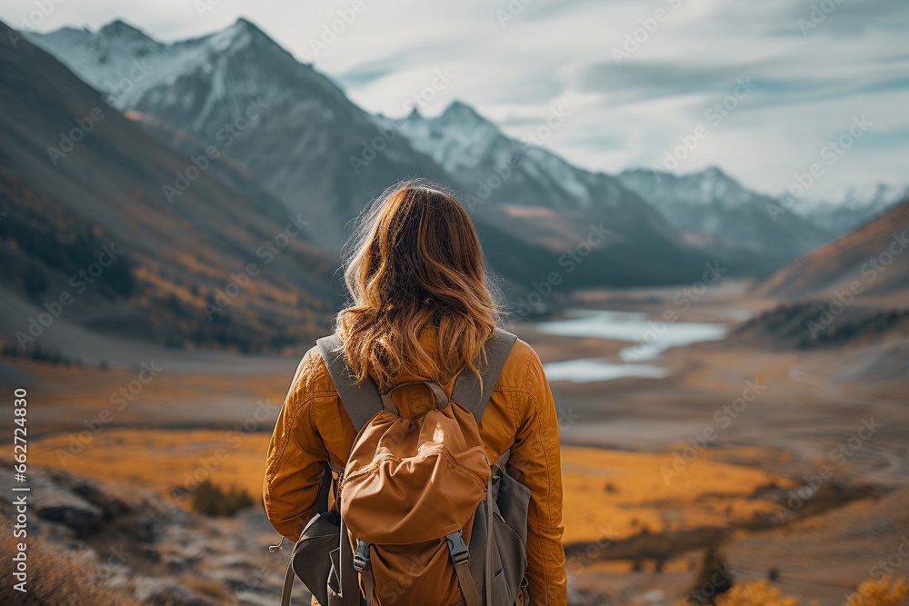 Young girl wearing a vibrant yellow jacket, arriving at the end of the hike, representing the spirit of adventure, accomplishment, and the pursuit of dreams. Ai generated Young girl wearing a vibrant yellow jacket, arriving at the end of the hike, representing the spirit of adventure, accomplishment, and the pursuit of dreams. Ai generated