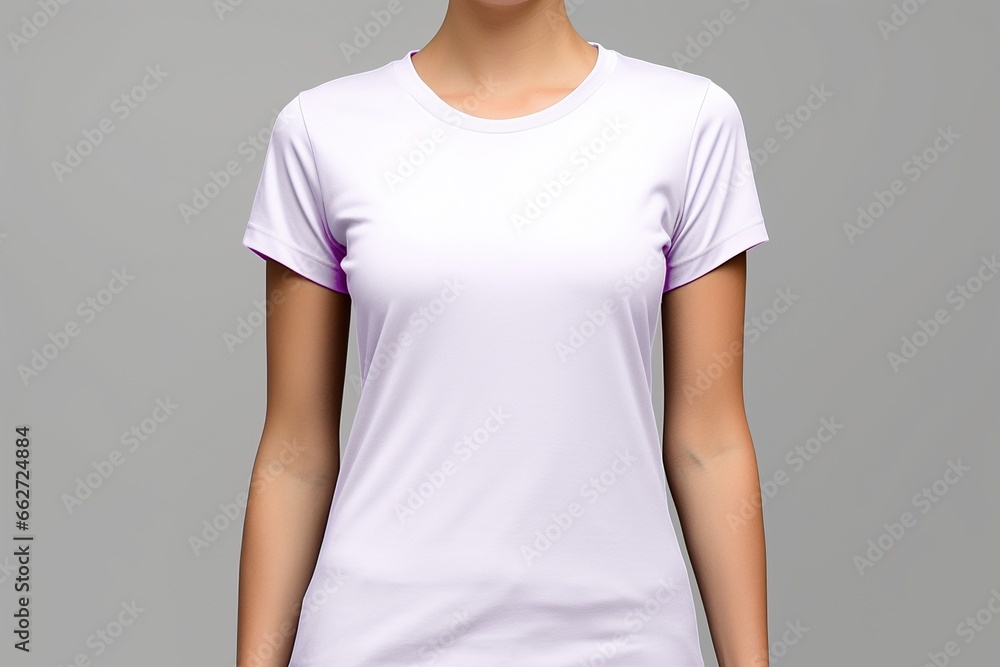 close up of a white tshirt worn by a model on plain background close up of a white tshirt worn by a model on plain background