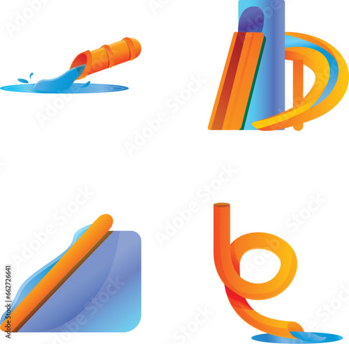 Water slide icons set cartoon vector. Various water slide. Aquapark, water attraction