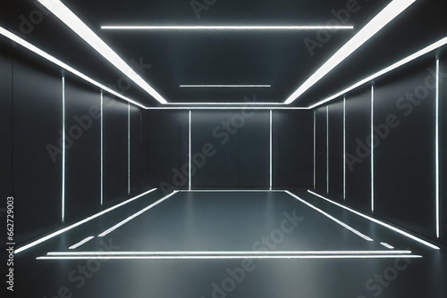 Empty dark room Modern empty futuristic room in neon cyberpunk style 3d render