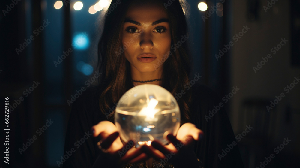 Revelations of the Oracle: Fortune Teller and the Glowing Orb, Generative AI - obrazy, fototapety, plakaty 