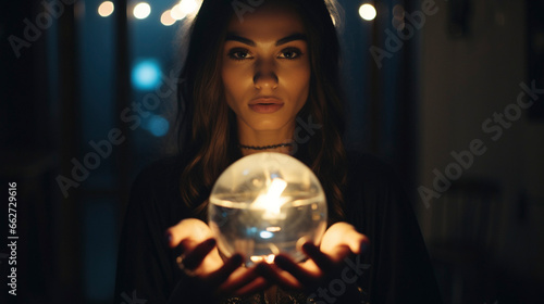 Revelations of the Oracle: Fortune Teller and the Glowing Orb, Generative AI photo