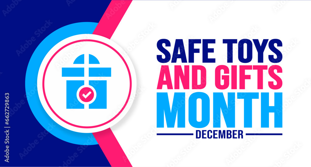 Fototapeta premium December is Safe Toys and Gifts Month background template. Holiday concept. background, banner, placard, card, and poster design template with text inscription and standard color. vector illustration.