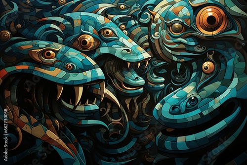 Ancient sea serpents, guardians of hidden treasures beneath the ocean depths - Generative AI