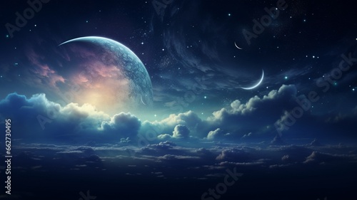 Crescent moon sky galaxy angel beautiful painting wallpaper image Ai generated art © Manik007