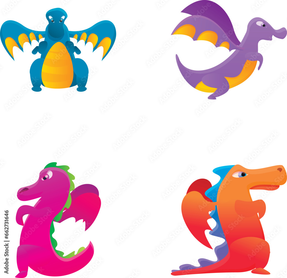 Baby dragon icons set cartoon vector. Colorful little dragon. Cartoon character
