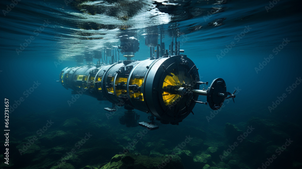 Tidal Energy: Tidal turbines positioned underwater to capture the energy of ocean tides. - obrazy, fototapety, plakaty 