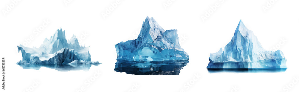 Obraz premium Set de glaciares en fondo transparente para crear o completar una escena de las zonas más frías del planeta. Glaciar.