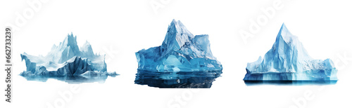 Set de glaciares en fondo transparente para crear o completar una escena de las zonas más frías del planeta. Glaciar.