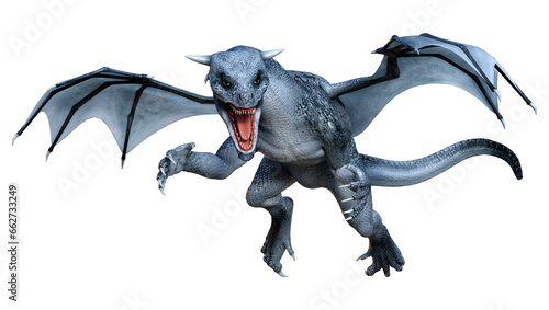 3D Rendering Fairy Tale Dragon on White