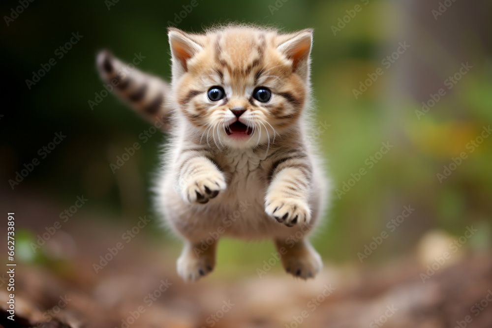 Obraz premium Cute Cat Jumping, Happy Cat.