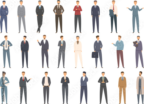 Suit icons set cartoon vector. Formal tie office. People groom