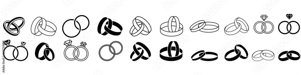 Wedding rings icon vector set. Wedding illustration sign collection. Jewel symbol or logo. Wedding rings icon vector set. Wedding illustration sign collection. Jewel symbol or logo.