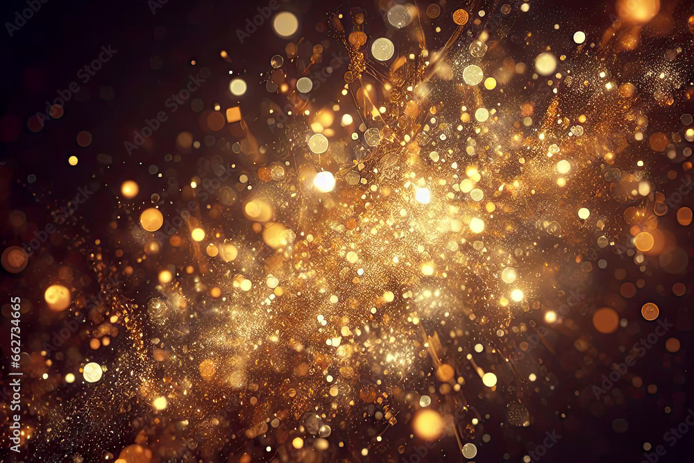 Naklejka premium Golden particles and sprinkles background , festive wallpaper . generative AI illustration