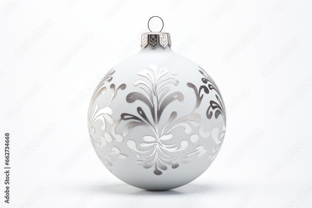 Christmas silver and white ball isolated on white background. Close up. Christmas silver and white ball isolated on white background. Close up.