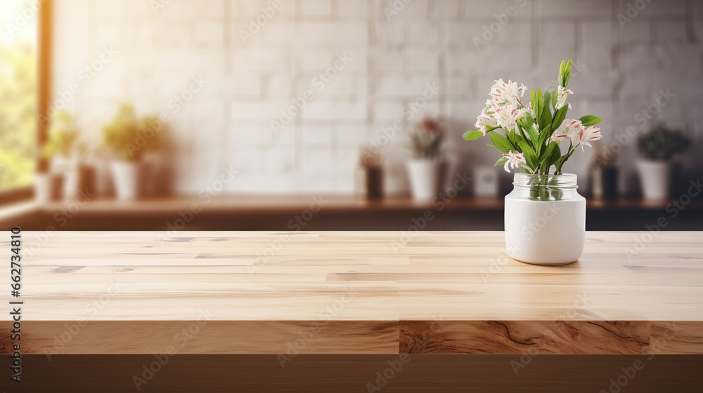 Empty Modern kitchen with blurred background, space for product display