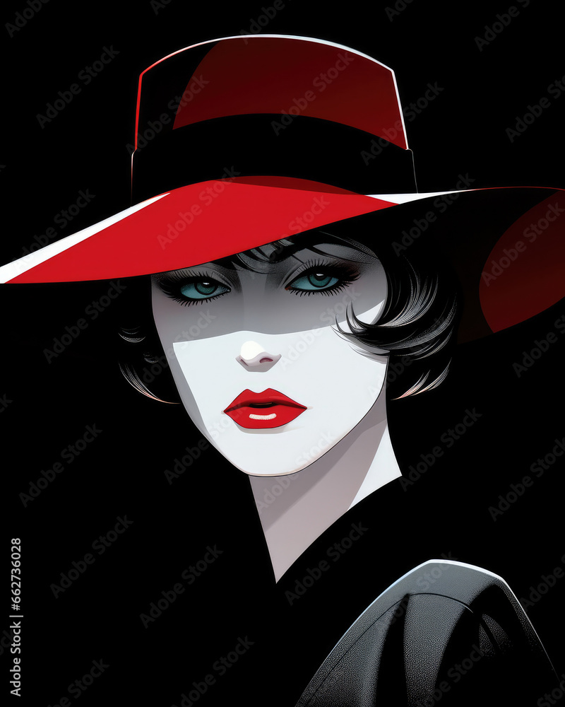 Abstract digital portrait of a beautiful girl in black and red colors Abstract digital portrait of a beautiful girl in black and red colors