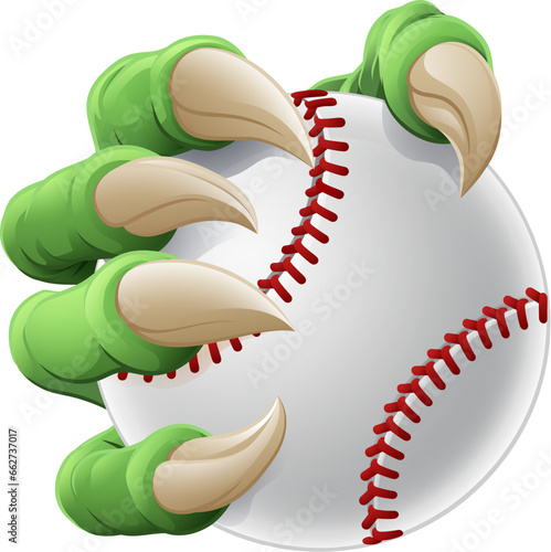 A baseball claw sports illustration of an eagle or animal monster hand holding ball