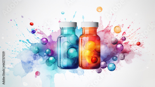 Different pills on color background