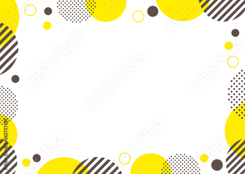 黄色　焦げ茶色　水玉　フレーム  シンプル　幾何学