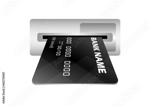 Credit Card, ATM Card or Debit Card Inserting into ATM Machine Card Slot. Vector Illustration Isolated on White Background. 