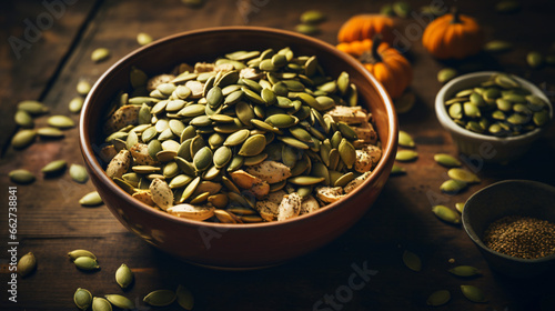 Bowl pumpkin seed food photo