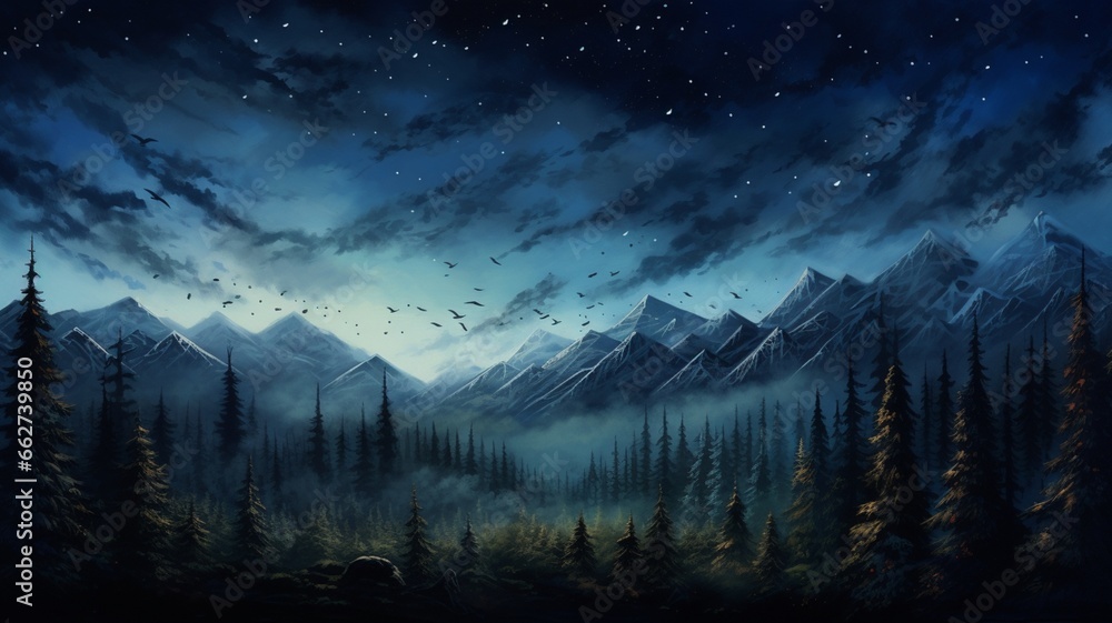 Beautiful night sky scenery easy painting wallpaper image Ai generated art