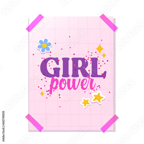 Girl power lettering on colorful paper with sparkles and stickers
