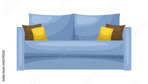 Sofa Furniture. Interior item for a cozy isolated interior. Designer trendy furniture. Vector illustration of living room furniture in mid century modern style.