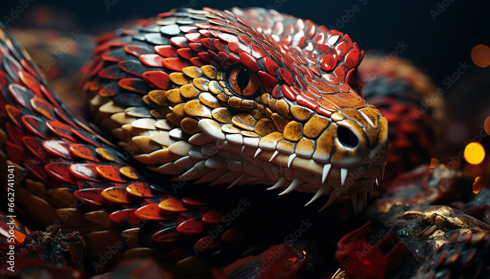 Obraz premium Snake, reptile, nature, animals in the wild, viper, poisonous, animal head, pattern, danger generated by AI