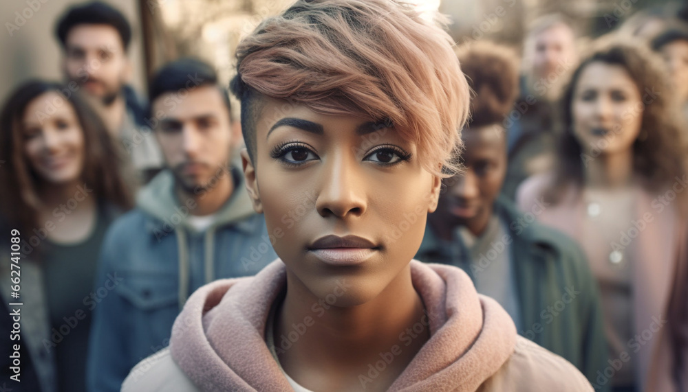 A diverse group of young adults smiling for a portrait generated by AI A diverse group of young adults smiling for a portrait generated by AI