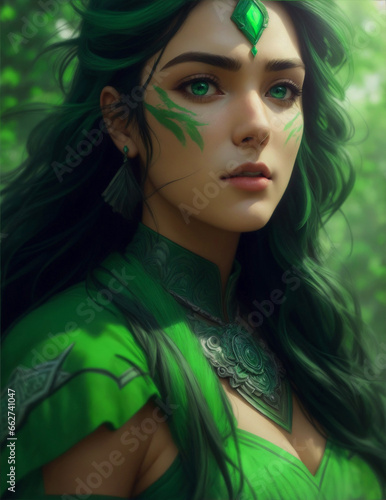 portrait of a woman with green hair