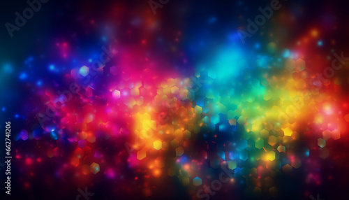 Glowing multi colored backdrop with defocused abstract circles in space generated by AI