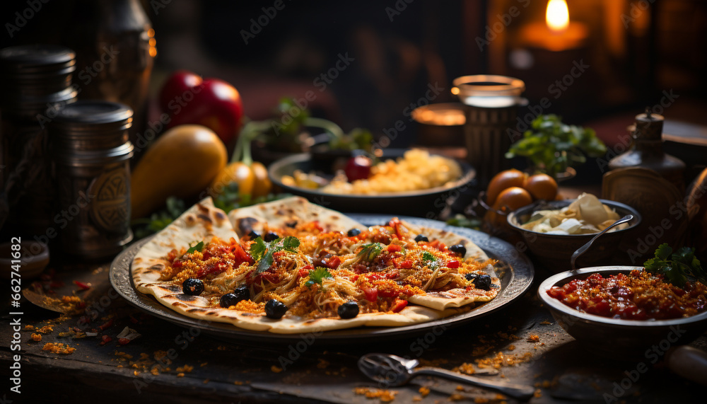 Freshness and gourmet meat on a rustic wooden table generated by AI Freshness and gourmet meat on a rustic wooden table generated by AI