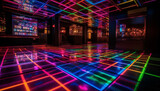 Vibrant nightclub with modern architecture, abstract lighting, and futuristic design generated by AI
