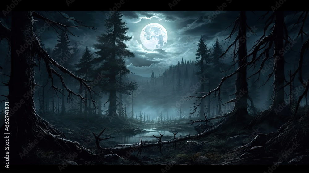 Mysterious Moonlit Forest