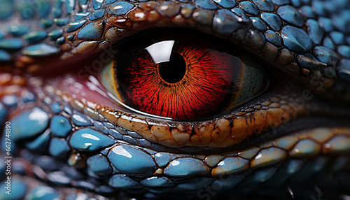 Spooky reptile staring, dangerous eyes watching, nature extreme portrait generated by AI © djvstock