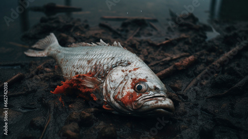 The Dying Waters: Fish Suffering from the Impact of an Oil Spill, Generative AI