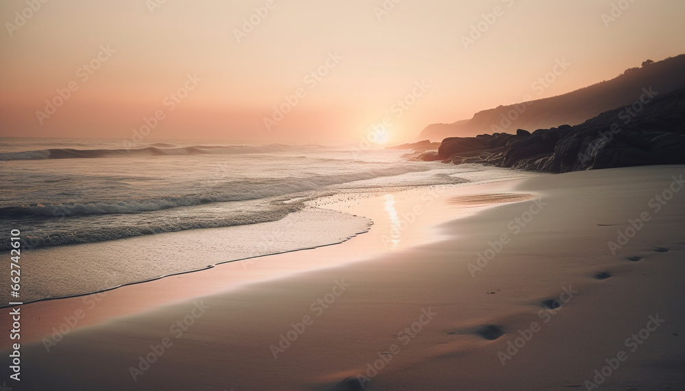 Golden horizon over tranquil waters, a romantic seaside escape generated by AI Golden horizon over tranquil waters, a romantic seaside escape generated by AI