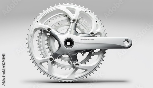 Bicycle crankset drive bike chainring white background image Ai generated art