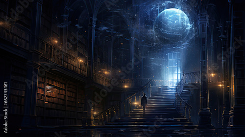 Ghostly Figure in the Moonlit Library