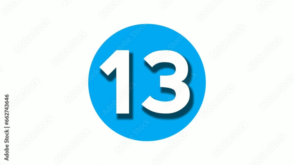 Number 13 thirteen sign symbol animation motion graphics on blue circle white background,cartoon video number for video elements Number 13 thirteen sign symbol animation motion graphics on blue circle white background,cartoon video number for video elements