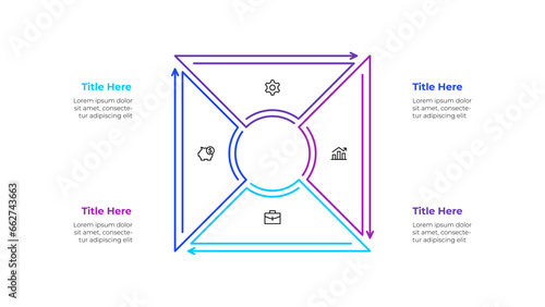 Vector outline square diagram divided into 4 options, steps or processes. Infographic template