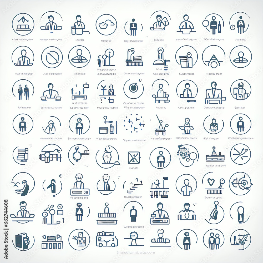 Business Network Finance Resources of Team Building, Work Group and Human Resources Outline Icon Collection.