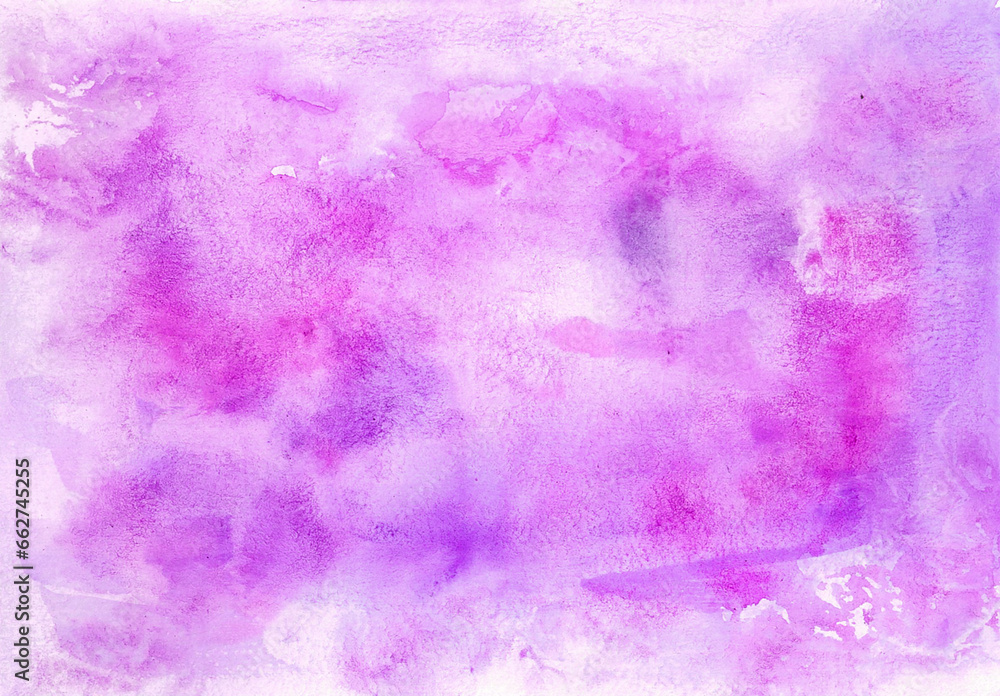 Abstract background. Watercolor blur. Different shades of purple, pink, blue, white. Uneven fillings. In places darker spots, in places lighter. The texture of the paper is visible.
