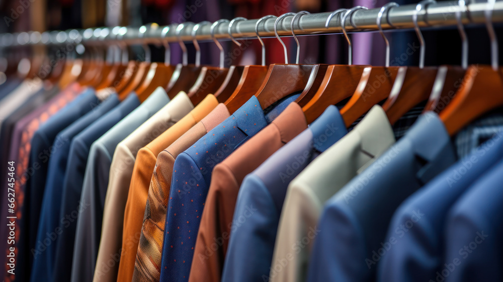 Fototapeta premium Big wardrobe with different clothes for dressing room