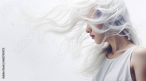 Portrait of a beautiful young woman with flying hair photo