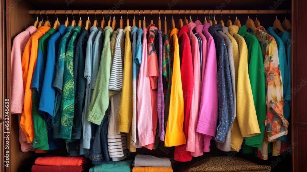 Big wardrobe with different clothes for dressing room Big wardrobe with different clothes for dressing room