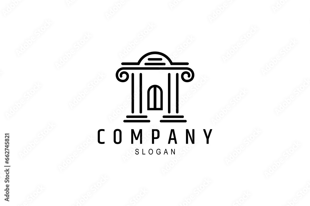 Obraz premium Ancient Building Pillar Icon logo with line art design style