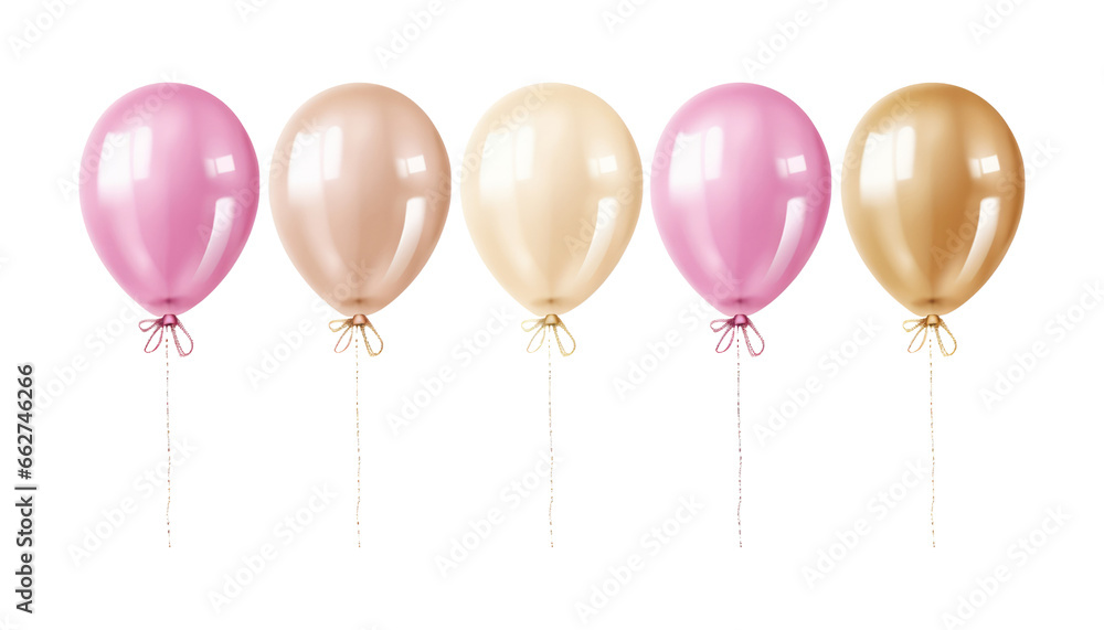 pink gold beige balloons isolated on transparent background cutout